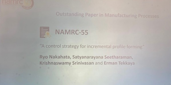 Announcement of the award at the NAMRC 2022 Announcement of the award at the NAMRC 2022