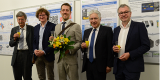 Prof. Künne, Prof. Schulze-Darup, Herr Kamaliev, Prof. Tekkaya, and Prof. Homberg (from left to right)