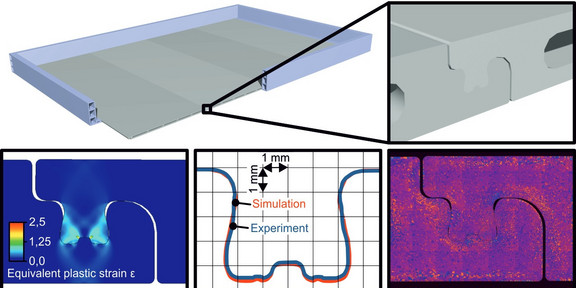 Longitudinal joining: equivalent plastic strain, contour comparison, and microstructure image Longitudinal joining: equivalent plastic strain, contour comparison, and microstructure image